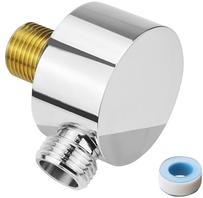 2 Stücke Wandanschlussbogen, Rund Schlauchanschluss Chrom, Messing Universal Brauseanschlussbogen Eckventil 1/2 Zoll Duschschlauch Adapter, für Handbrause Halterung, Brausehalter (1)