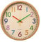 APIELE 12 Zoll Silent Bunte Buchstaben Kinder Wanduhr Modern Holzmaserung Quarz Nicht Zeit Reisen Kein Ticken Wanduhr Kinder Schlafzimmer Küche Wohnzimmer Schule