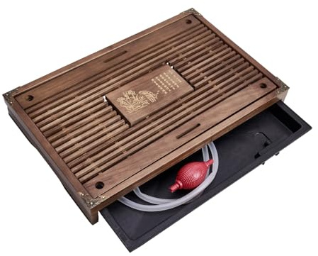 17 Chinese Kungfu Tea Tray, Wooden Tea Trays with Drainage Water Storage Chassis for Home/Office Kungfu Tea Set (Brown A)
