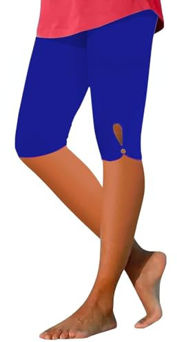 Angxiwan Damen Jeans Sale Leggings Damen 3/4 High Waist Caprihose Elastische Yoga Jogginghose Baumwolle Sportleggings Bermuda Knielang Freizeit SweatpantsLeicht Sommerhose Tierabwehrspray