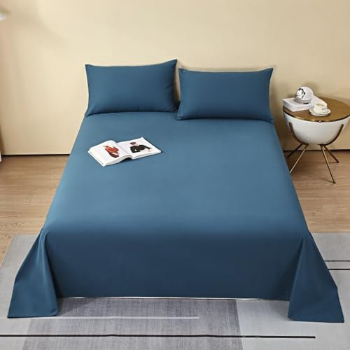 HAIBA Bettlaken ohne Gummizug 200x230cm Dunkelblau weiches und pflegeleichtes Betttuch aus 100% Baumwolle ohne Gummizug mit 2 Kissenbezug