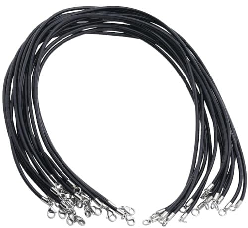SUNNYCLUE 1 Box 20Pcs Black Necklace Cord Leather Rope Chains Bulk 18 3mm Cowhide Waxed String Brass Lobster Claw Clasps Cords Ends Chain for Jewellery Making Necklaces Bracelets Crafts Accessories