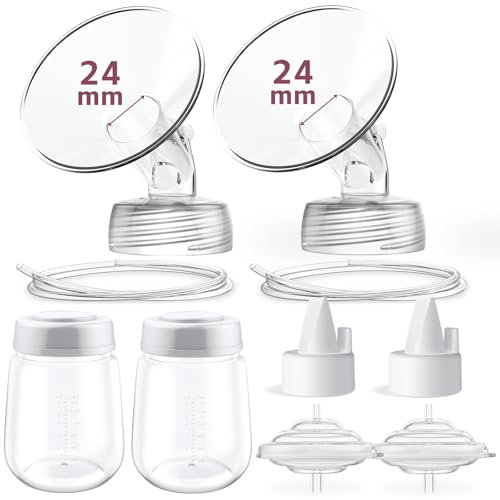 24mm Pump Parts Compatible with Spectra S1 S2 9 Plus, Not Original Spectra Replacement Pump Parts, Full Set Replace Include 24mm Flange, Duckbill Valve, Backflow Protector, Tubing and Bottle