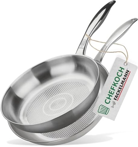 FACKELMANN Chefkoch trifft Bratpfannen 2er-Set München aus Edelstahl Ø 28 & 24cm, Induktionsgeeignet & Spülmaschinenfest