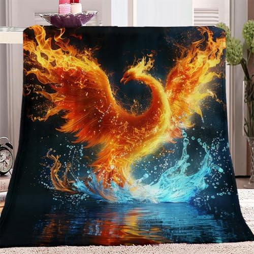 Kuscheldecke Flauschig 150x200 cm Flammen-Anime-Phönix Plüsch Decke Tagesdecke für Kinder Erwachsene, Weiche Warme Fluffy Flanell Fleecedecke Sofadecke für Sofa Bett