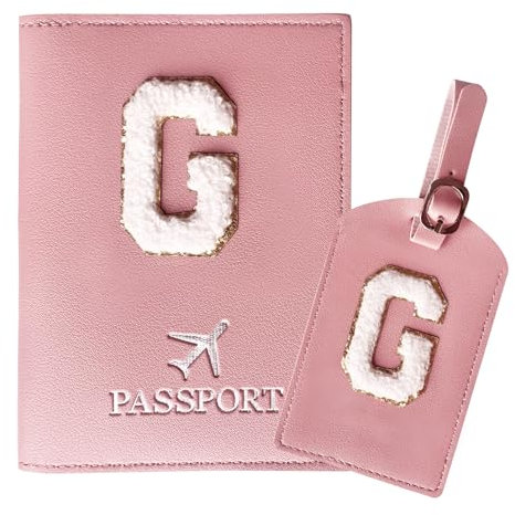 ZVRSUA Porta Passaporto Rosa ed Etichette per Valigie Cover Passaporto con Lettere, Pelle PU,Porta Passaporto da Viaggio Donne, Regalo Donna, Adolescenti, Ragazze (Passaporto con lettere-G)