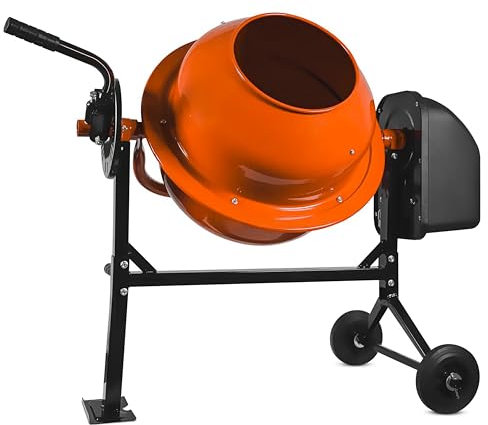 Betoniera Elettrica 140 Litri 550 Watt Miscelatore per Cemento con 2 Ruote Certificazione CE Telaio in Acciaio per Malta e Calcestruzzo Colore Arancione Velocità di 30 Giri al Minuto (140 Litri)