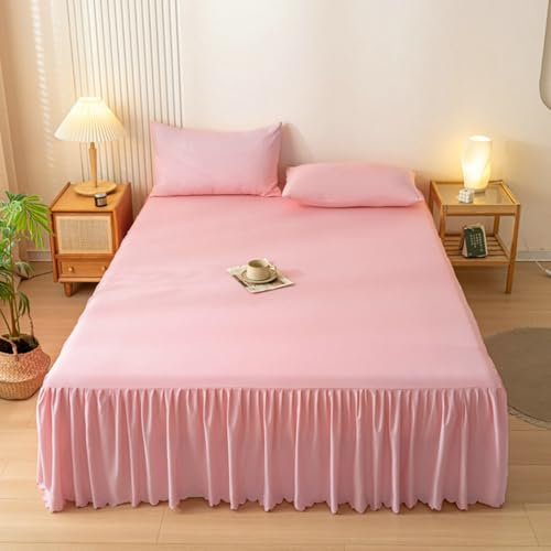 Lirzxin Spannbetttuch 180x220 cm, Spannleintuch Chemische Fasern Einfarbig Spannbettlaken Doppelbett Atmungsaktives und Weiches, Hellrosa