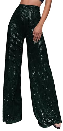 Glitzer Hose Damen Lang Silber Metallic Hose Große Größen Pailettenhose Elegant Schlaghose High Waist Glänzend-Ausgestellt Hosen Festlich Weite Beine Damenhosen Sparkly Trousers Pailletten Hose