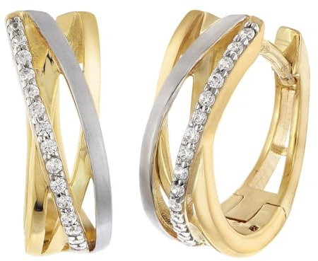 trendor Damen-Ohrringe 925 Silber Bicolor Zirkonia Creolen eleganter Ohrschmuck für Frauen, modische Geschenkidee und edles Accessoire, 28028