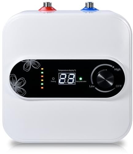 Lightasea Mini Electric Water Heater, 1.5KW 220V Under Sink Water Heater with 10L Water Tank, Instant Hot Water IP4X Waterproof with LCD Digital Display & Temperature Knob