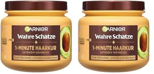 Garnier Wahre Schätze Nährende 1-Minute Haarkur für sehr trockenes und frizzy Haar, Haarmaske mit Avocadoöl und Sheabutter für geschmei,dickeres Haar, Mit Anti-Frizz-Effekt, Vegane Formel, 340 ml