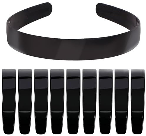 Guyode 10 Pièces Serre Tete Femme, 23mm Bandeau Cheveux Femme, Headband, Noir Plastique Unisexe Unis Bandeau Bricolage avec Dent pour Femmes Filles, Fête, Lavage du Visage, Maquillage
