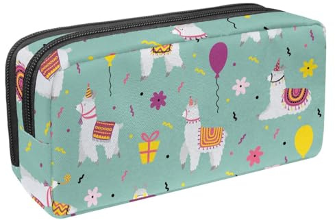 VAPOKF Federmäppchen, Federmäppchen, Schüler-Schreibwaren-Tasche für Teenager, Jungen, Mädchen, Schule, Bürobedarf – niedliches Alpaka-Geburtstagsballon-Blumenmuster, multi, 2.3x8.2x3.9in/6x21x10cm,