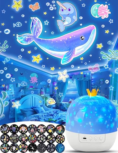 21 set di pellicole proiettori, proiettore di luce notturna per bambini, luce notturna per camera dei bambini, lampada con rotazione a 360°, dimmerabile, per ragazze, compleanno, Natale, asilo