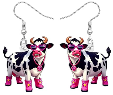 WEVENI Acryl Cute Cartoon Kuh Ohrringe Milchvieh Baumeln Tropfen Bauernhof Thematisch Schmuck für Damen Mädchen Lustiges Geschenk