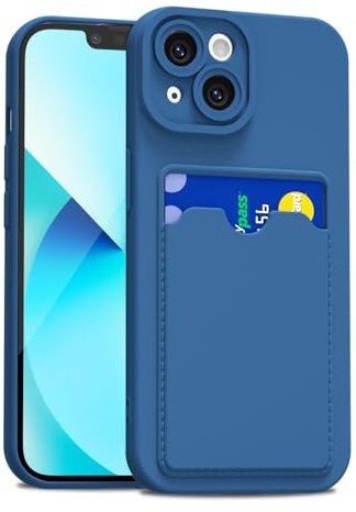LoeoeL for iPhone 13 Mini Case with Card Holder Slim, Thin Silicone Wallet Phone Case with Credit Card Slot for Women Men, Soft Rubber Gel TPU with Pocket Shockproof Camera Cover, Navy Blue