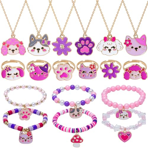 Toyssa 18 Pezzi Gioielli Bambina con Collana Bracciale Anelli, Braccialetti Amicizia Gadget Compleanno Regalo Bambina 4 5 6 7 8 9 10 Anni Regalini Fine Festa Compleanno per Ragazza Donna