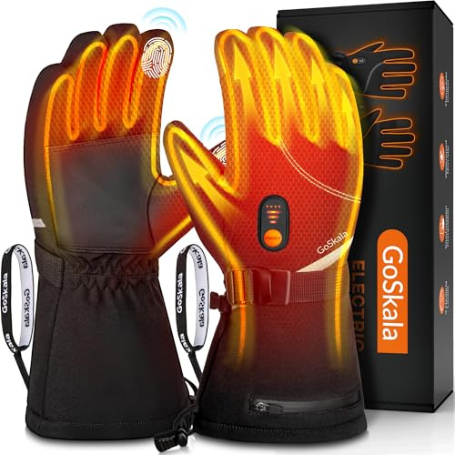 Gants Chauffants pour Homme et Homme, Gant Chauffant Moto avec Batterie Rechargeable de 7,4 V 6000 mAh, 3 Niveaux de Chauffage Gants d'hiver Imperméables et Tactiles, Idéaux Vélo, Ski, Patinage, L