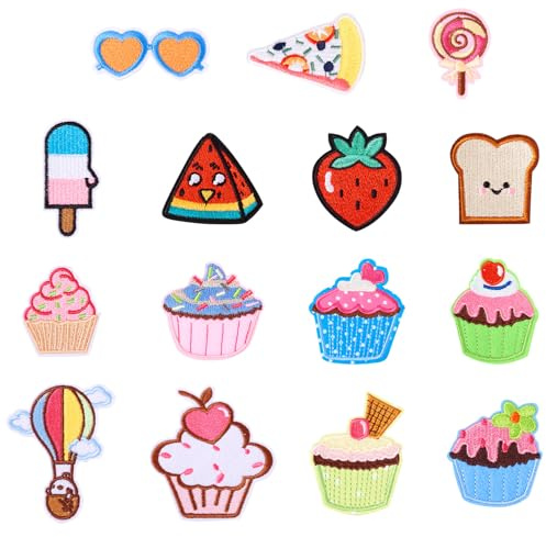 Craftora 15 Stück Aufnäher zum Aufbügeln mit niedlichem Cartoon, bestickt, für Sommer, Essen, Eiscreme, zum Aufnähen auf Kleidung, Rucksack, Kappen, DIY-Dekoration