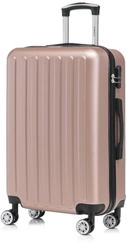 YONSLY Koffer Suitcase, Trolley Reisekoffer Set, Rollkoffer Handgepäck Hartschalenreisekoffer mit 4 Rollen 360°, Zahlenschloss, Weicher Gummigriff (L, Roségold)