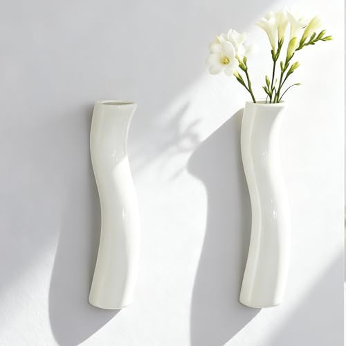 JIDOFUE Keramische Wandvase für Pflanzen, Weiße Hängende Vase für Sukkulenten, Dekorative Wandvase für Innenräume, Modernes Design