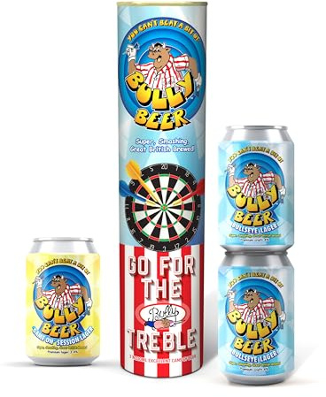 Bullseye TV Beer | Go for the Treble | 3 x 330ml beers | 3.4% Game On Session lager | 4% Bullseye Lager | 4.8% Ton One eighty pilsner | Beer gift for men