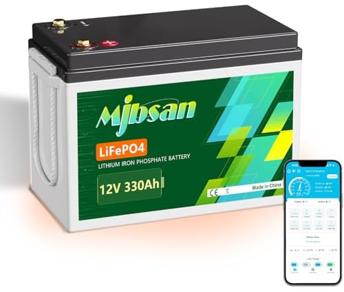 Mjbsan LiFePO4 Batterie au lithium auto-chauffante, 12 V, 330 Ah, avec BMS 200 A avec application Bluetooth 5000+, cycle profond, 4224 Wh, puissance de charge max. 2560 W, pour camping-car, hors