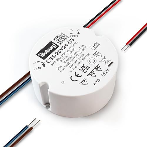 illuburg LED Trafo 24V Dimmbar Triac 4,8W - 25W Wasserdicht IP65 für LED Strip Lampe LED Netzteil Treiber Transformator Vorschaltgerät Driver