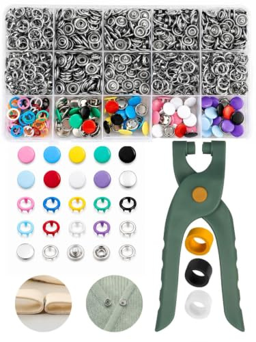 Kyteazr 250 Sets Druckknopf Set mit Zange, Bildanleitung und Übungsstoff | 9,5 mm Metall Knöpfe Ohne Nähen, 10 Farben Jersey Druckknöpfe, Bunte Druckknöpfe für Kleidung, Bettwäsche&DIY-Projekte