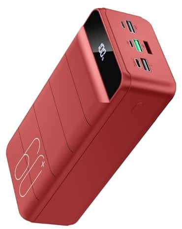 PDBEST 60000mAh Power Bank, Powerbank USB-C Schnellladefunktion Externe Akku mit 4 Ausgänge und 3 Eingänge, kompatibel mit Smartphone, Tablets, Tablet usw Rot