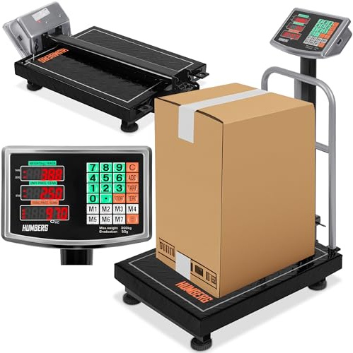 Humberg Paketwaage 300 kg - Plattformwaage mit LCD Anzeige, Akku und Netzteil - Digitalwaage für Lager, Versand und Warenkontrolle - Stahlplattform 50 x 40 cm