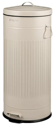 eluno Poubelle de cuisine vintage à pédale avec seau intérieur amovible en plastique noir 30 l (Beige)