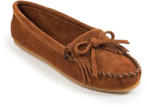Minnetonka Women's Kilty Suede Hardsole Moccasin, Brown, 9.5 M US