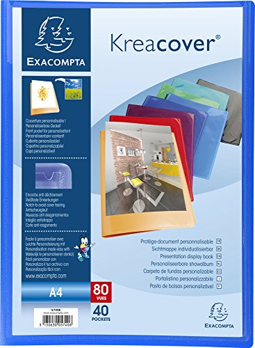 Exacompta 5740E 12er Pack Premium Sichtmappe KreaCover aus transluzenten Kunststoff DIN A4 mit 40 Klarsichthüllen, 80 Sichten, farbig sortiert, Aktenhülle, Prospekthülle