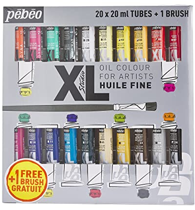 Set de 20 peintures à l'huile Fine + Pinceau Brosse - 20 x 20 ML