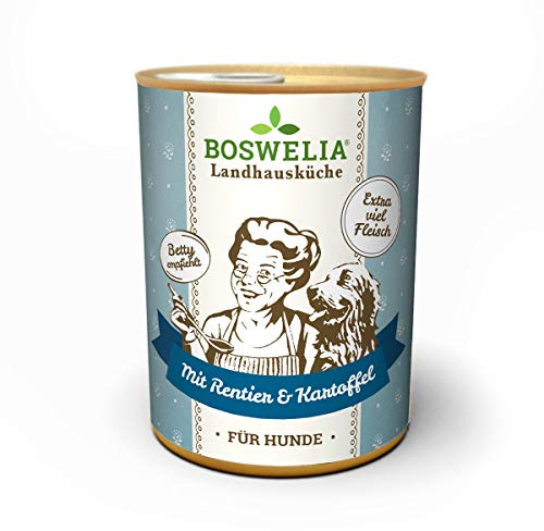 Boswelia Betty´s Landhausküche Dose Nassfutter Hund, getreidefrei, Beste Qualität, hochwertiges Fleisch, schonend gegart, Bettys, für alle Hunderassen geeignet, Rentier mit Kartoffel 400 g