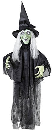 W WIDMANN MILANO Party Fashion - Sprechende Hexe Deko 60 cm | Halloween Deko mit leuchtenden Augen, bewegenden Armen und 5 Reimen