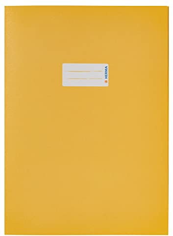 HERMA 5521 Heftumschläge A4 Papier Gelb, 10 Stück, Hefthüllen mit Beschriftungsfeld aus extrem kräftigen Papier & satten Farben, Heftschoner Set für Schulhefte, farbig