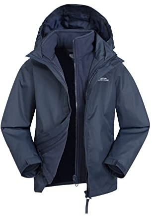 Mountain Warehouse Fell Kids 3 in 1 Jacket - Water-Resistant Triclimate Raincoat, Detachable Inner Coat & Packaway Hood - For Walking, Hiking & Outdoors Navy Teen Size 13 Years