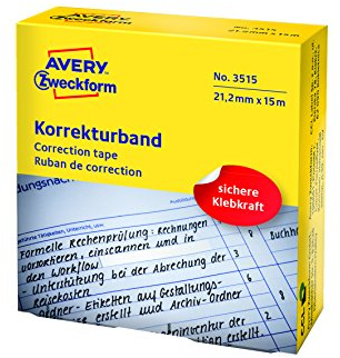 AVERY Zweckform 3515 Korrekturband (handbeschriftbar, 21,1 mm x 15 m) 1 Rolle weiß