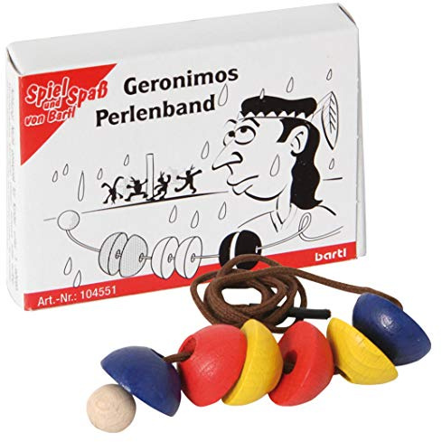 Bartl 104551 Mini-Holz-Puzzle Geronimos-Perlenband aus 6 kleinen bunten Holzteilen und Einer Schnur mit Holzkugel