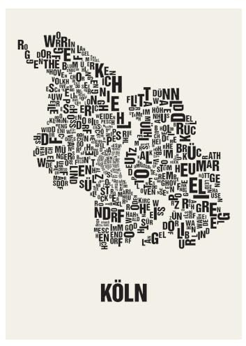 Köln Buchstabenort Schwarz auf Weiß (50x70 Siebdruck)
