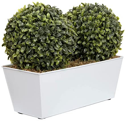 GreenBrokers A1057-01 Künstlicher Formschnitt, Aglaia, Doppelkugel, Buchsbaum, in weißer Blechdose, 35 cm