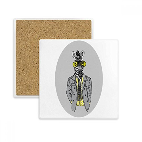 Posavasos cuadrado con diseño de cebra, color gris, para bebidas, 2 unidades