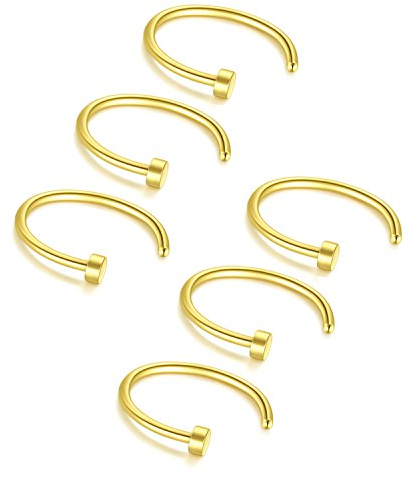 Briana Williams 6stk Nasenring Nasenpiercing Fake Nase Lippe Ring Set 20G 18G 16G 6mm/8mm/10mm/12mm Chirurgenstahl Piercing Nasen Schmuck