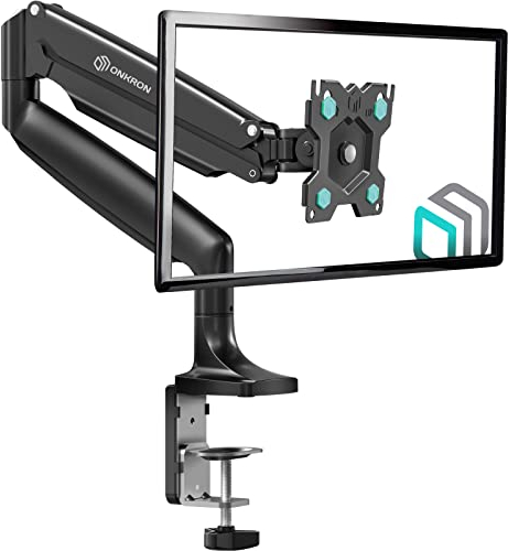 ONKRON Single Monitor Arm Desk Mount for 13 – 32 Inch Screen up to 9 kg, Desk Monitor Stand VESA 75x75 & VESA 100x100 - Gas Spring Screen Arm, Full Motion G100-B Black