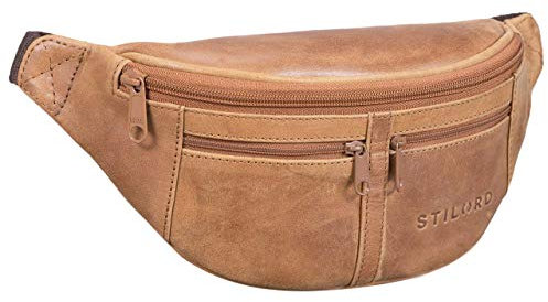 STILORD 'Echo' Poche Ventrale en Cuir Véritable Vintage Sac Banane Sacoche Ventrale Homme et Femme Voyage Sport Smartphones, Couleur:taranto - Marron