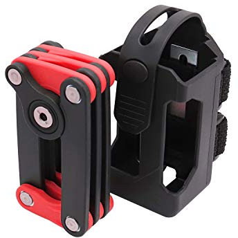 Bosvision Faltschloss Fahrradschloss mit 2 Scheibenschlüsseln mit Rahmenhalterung (Rot)