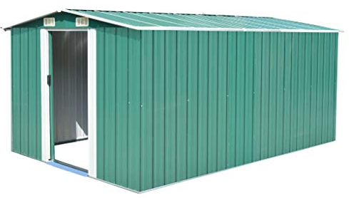 Tidyard Metall Geräteschuppen Gerätehaus 257×398×178 cm Grün/Grau/Anthrazit/Braun Optional, Schuppen Lagerschuppen Gartenhaus Outdoor